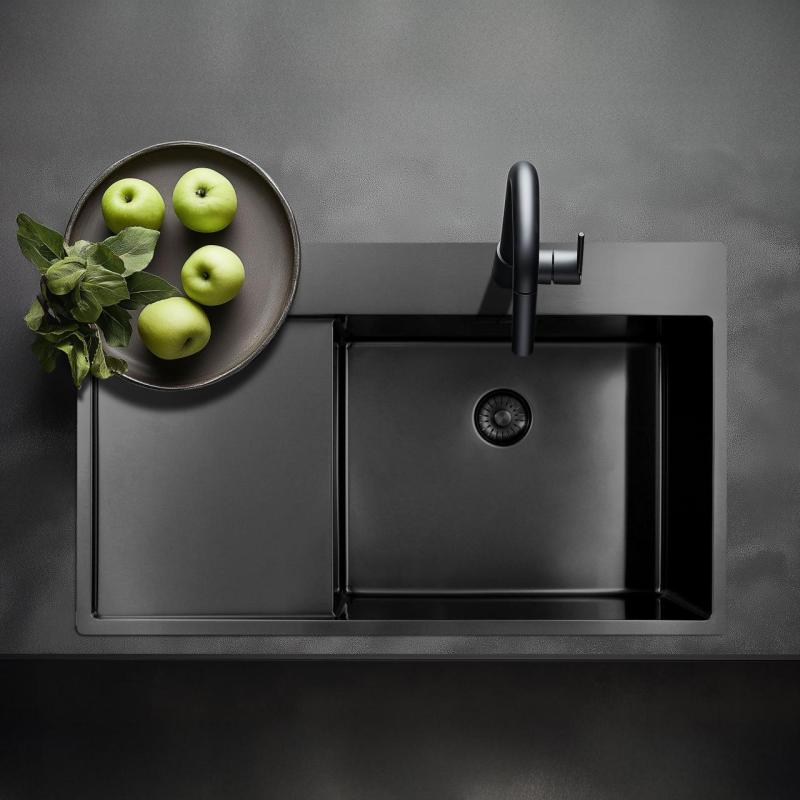 Pure.Sink Exclusivo Gun Metal umývadlo s odkvapkávacou časťou 86x52 cm Tapwing vpravo PEX5086RT-61