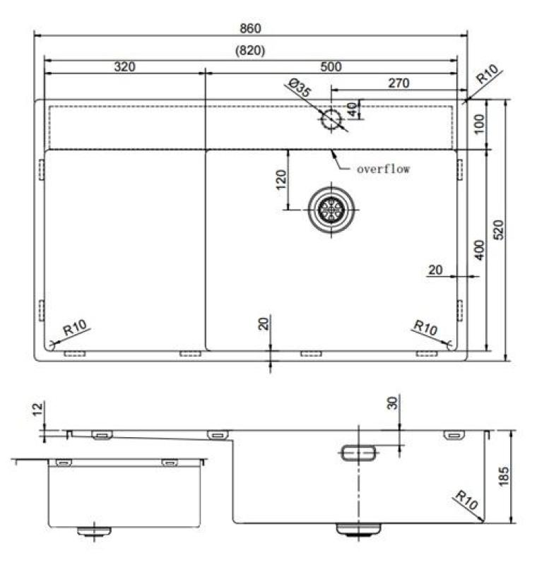 Pure.Sink Exclusivo Gun Metal umývadlo s odkvapkávacou časťou 86x52 cm Tapwing vpravo PEX5086RT-61