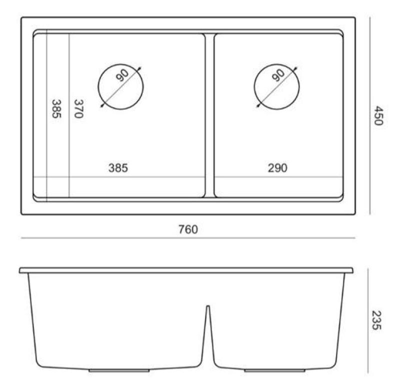 Quadri Newport II Dvojitý Sivý Granitový Nadstavbový Drez 76x45 cm s Medenou Zátkou 1208971360