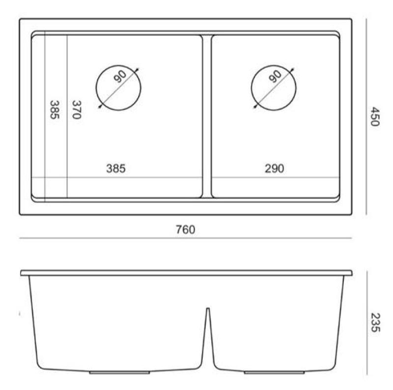 Quadri Newport II Dvojitý Biely Granitový Nadstavbový Drez 76x45 cm s Zlatým Korkom 1208971363