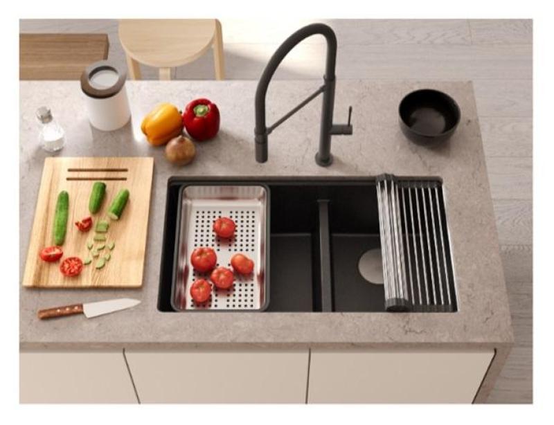 Quadri Newport II Dvojitý Antracitový Granitový Podstavcový Drez 702 x 390 mm s Medenou zátkou 1208971374