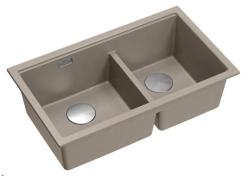 Quadri Newport II Dvojitý Taupe Granitový Podstavcový Drez 702 x 390 mm s Nerezovou Zátkou 1208971387