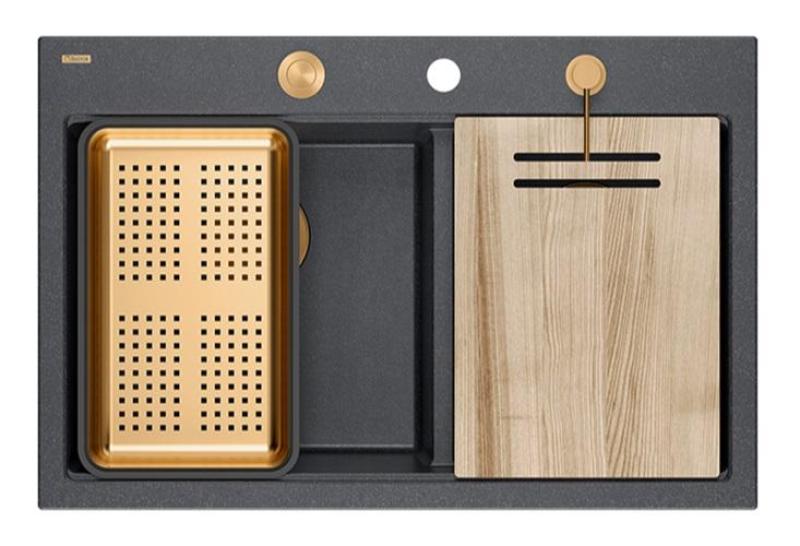 Quadri Hard Rock Dvojitý Antracitový Granitový Nadstavbový Drez 76x50 cm s Medeným Zástrčkou a príslušenstvom 1208971388