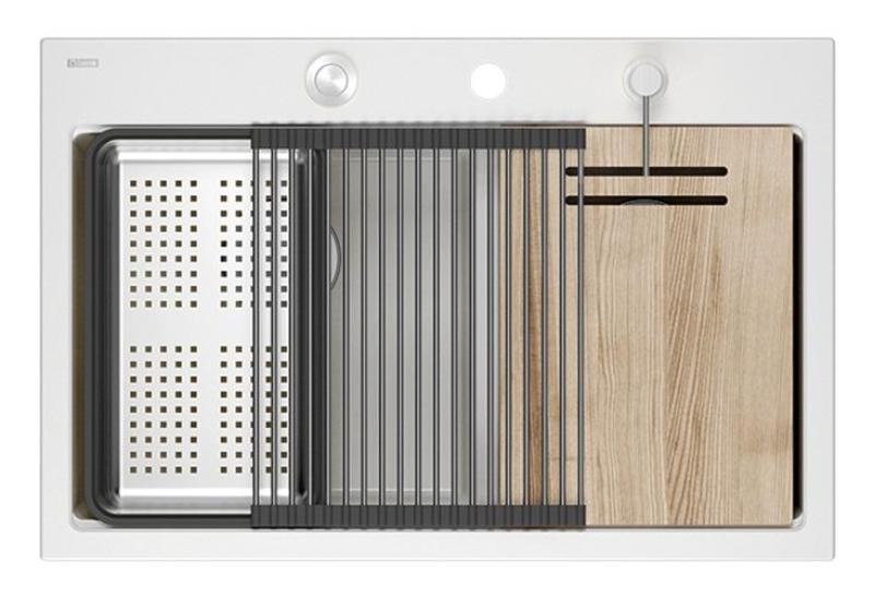 Quadri Hard Rock Dvojitý Biely Granitový Nadstavbový Drez 76x50 cm s Nerezovou Zátkou a Príslušenstvom 1208971398