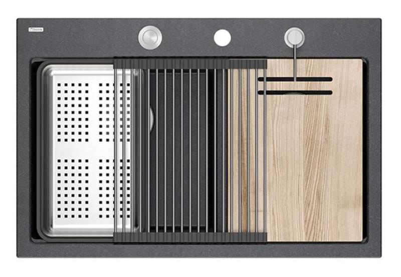 Quadri Hard Rock Dvojitý Antracitový Granitový Nadstavbový Drez 76x50 cm s Nerezovou Zátkou a Príslušenstvom 1208971399