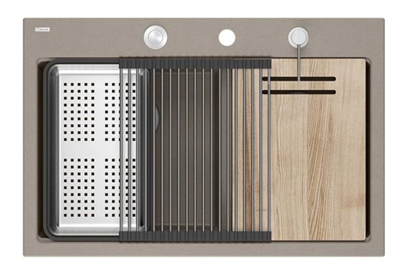 Quadri Hard Rock Dvojitý Taupe Granitový Vstavaný Drez 76x50 cm s Nerezovou Zátkou a Príslušenstvom 1208971402