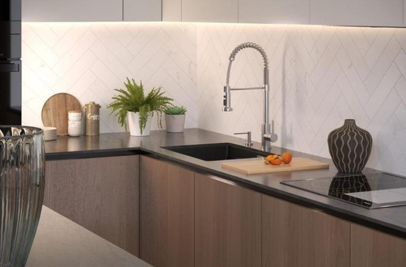 Quadri Redwick kuchynská zmiešavacia batéria z nerezovej ocele s poloflexibilným vývodom a sprchou s dvoma druhmi prúdenia plus funkciou zastavenia vody 1208971411