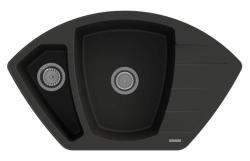 Graniteland Monte Granitový čierny rohový drez na montáž s nerezovou zátkou 901x538mm 1208971413