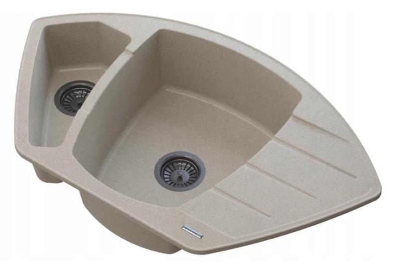 Graniteland Monte Granitová béžová rohová umývadlo na montáž 901x538mm s RVS zátkou 1208971414