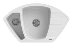 Graniteland Monte Granitový biely rohový drez na povrchovú montáž 901x538mm s nerezovou zátkou 1208971415