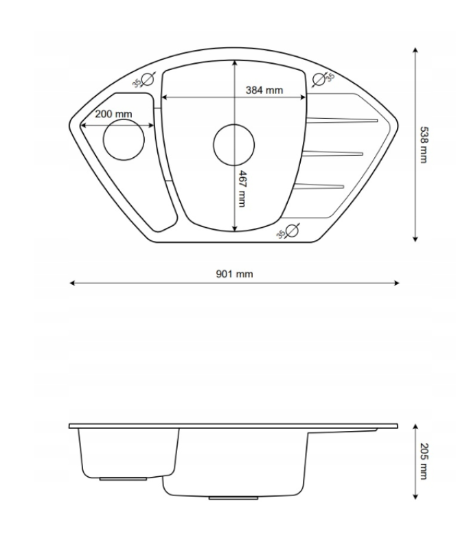 Graniteland Monte Granitový šedý rohový drez na povrchovú montáž 901x538mm s RVS zátkou 1208971416