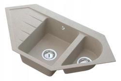 Graniteland Amiata Granitové béžové rohové umývadlo na povrch 965x496mm s nerezovou zástrčkou 1208971417