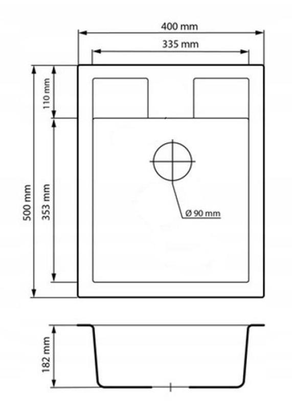 Graniteland Prest Granitový čierny drez Tapwing s otvorom pre kohútik, montážny 400x500mm s nerezovou zátkou 1208971421