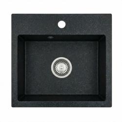 Graniteland Nera Granitový drez 45x42 cm Arduinový kameň vzhľad Nástavba s vodovodným otvorom a nerezovou zátkou 1208971432