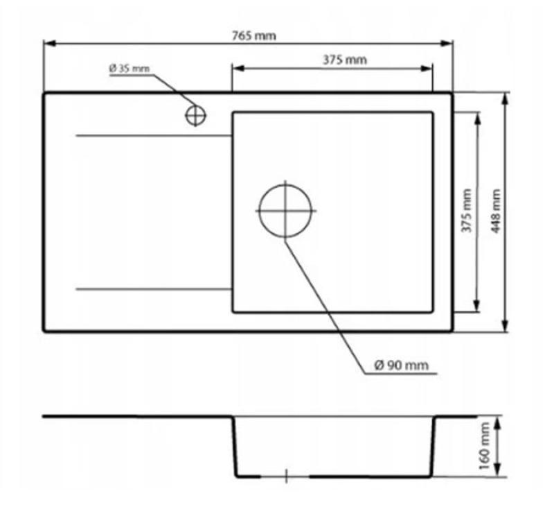 Graniteland Liri Granitový sivý drez s odčerpadlovým priestorom 765x448 mm 1208971441