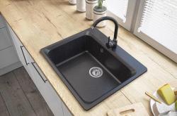 Graniteland Vastone Granitový drez 619x522 mm Arduin tvrdý kameň vzhľad Povrchová montáž s vodovodnou batériou a nerezovým zátkou 1208971442