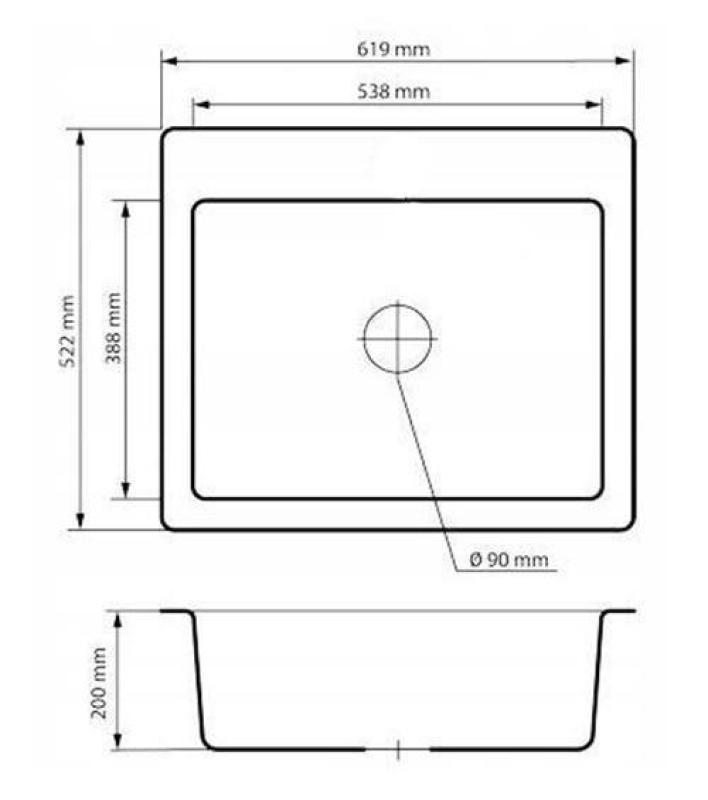 Graniteland Vastone Granitový drez 619x522 mm Arduin tvrdý kameň vzhľad Povrchová montáž s vodovodnou batériou a nerezovým zátkou 1208971442
