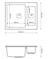 Graniteland Adda Granitový Biely 1.5 Drez Nadstavbový 600x495mm 1208971455