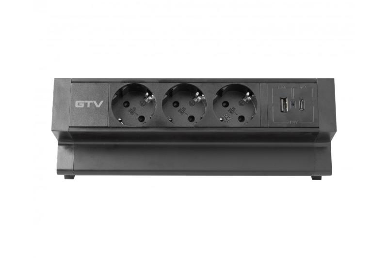 Nábytková zásuvka BASCO, 3xSHUKO, USB A+C, kábel 1,5 m, čierna