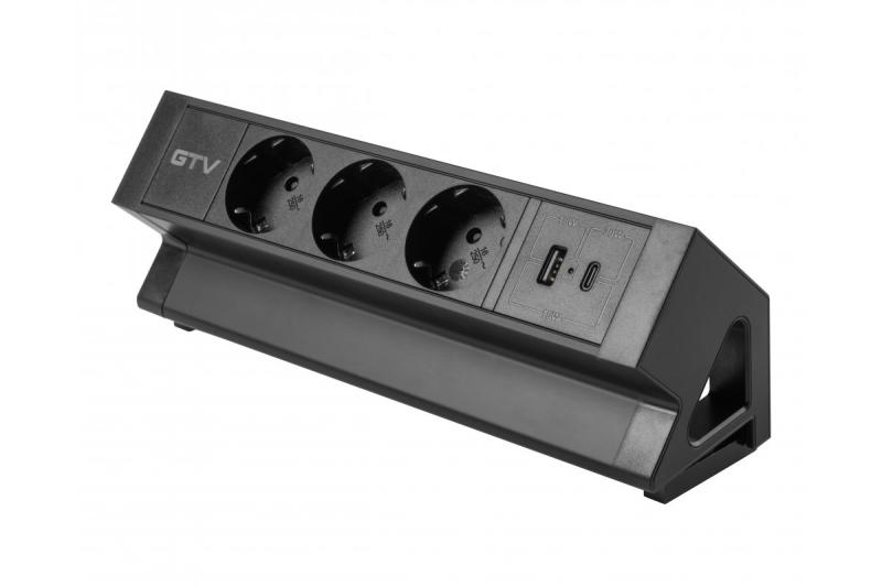 Nábytková zásuvka BASCO, 3xSHUKO, USB A+C, kábel 1,5 m, čierna