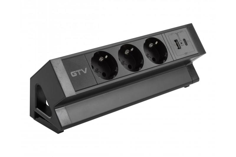 Nábytková zásuvka BASCO, 3xSHUKO, USB A+C, kábel 1,5 m, čierna