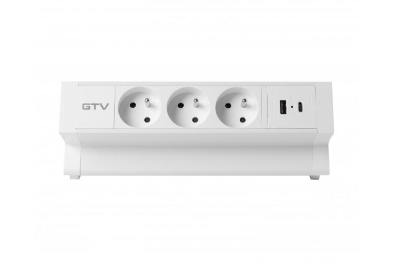 Basco nábytková zásuvka, 3 x zásuvka s uzemnením, USB A+C, 1,5 m kábel, biela s montážou