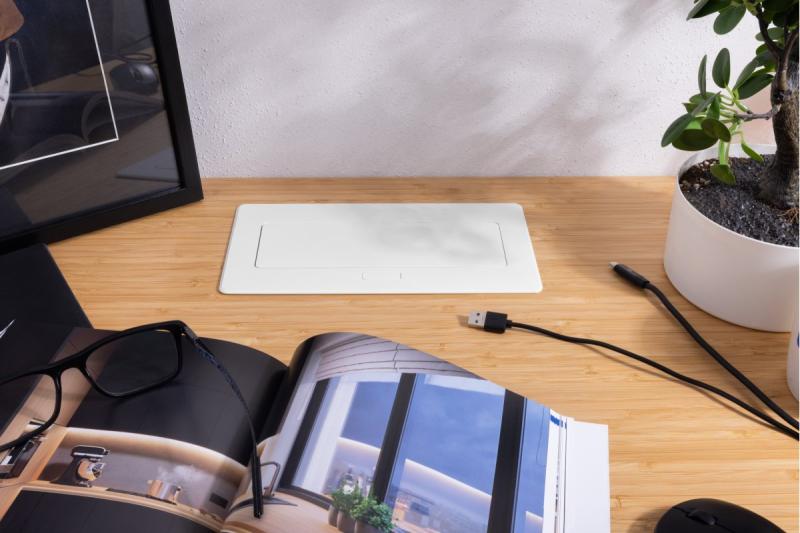 Nábytková zásuvka MULTISOFT, 2xSHUKO, USB A+C, RJ45, kábel 1,5 m, biela