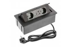 Nábytková zásuvka MULTISOFT, 2xSHUKO, USB A+C, RJ45, kábel 1,5 m, čierna