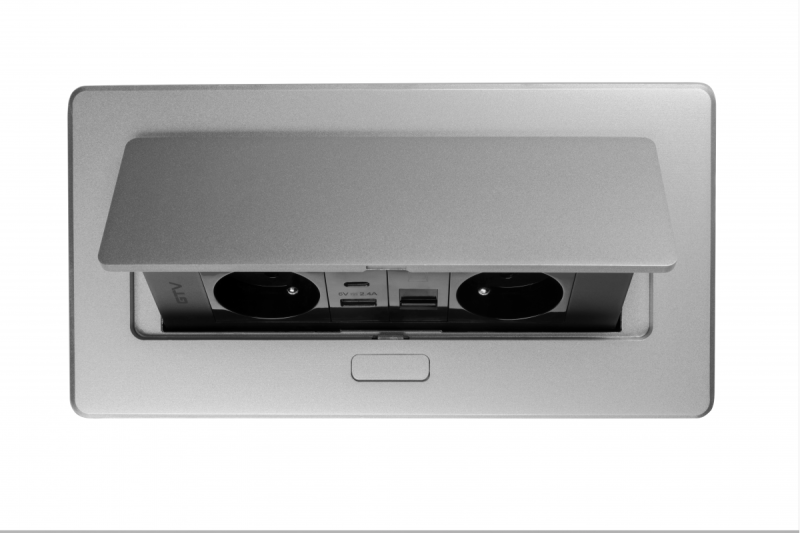 Nábytková zásuvka MULTISOFT, 2xSHUKO, USB A+C, RJ45, kábel 1.5 m, hliník