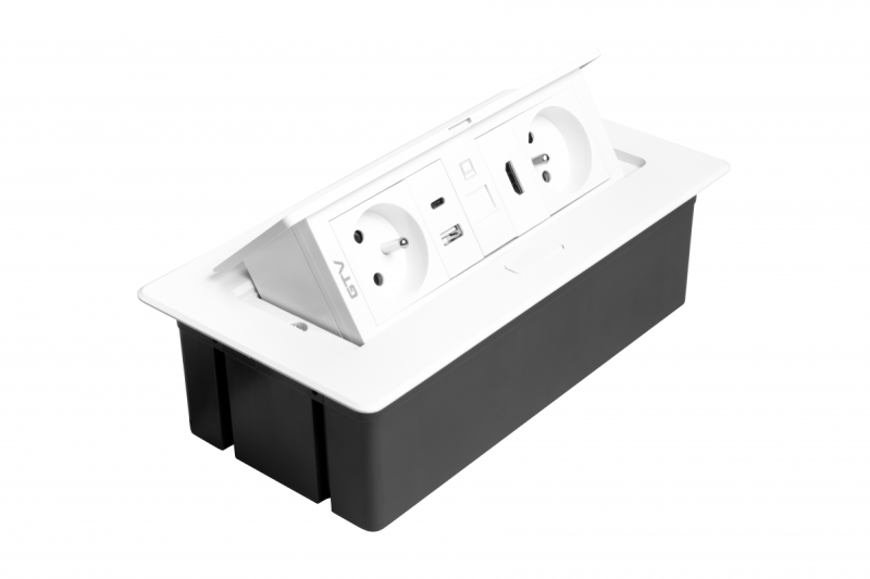 MULTISOFT nábytková zásuvka 2x Zásuvka s uzemnením, USB A+C, RJ45, HDMI, napájací kábel so zástrčkou, biela