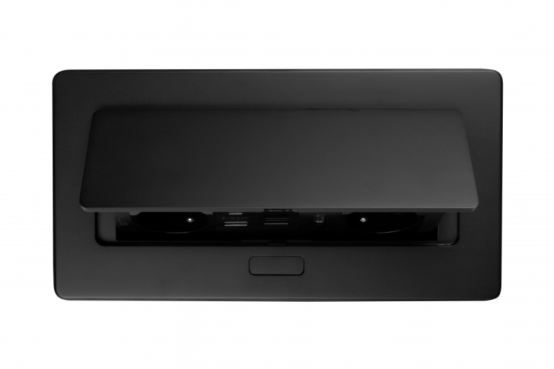 MULTISOFT nábytková zásuvka 2x Zásuvka s uzemnením, USB A+C, RJ45, HDMI, Napájací kábel s konektorom, Čierna