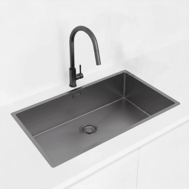Pure.Sink Luxion Veľký umývadlový drez z gun metal 74x40 cm podstavný, zapustený a nadstavbový PLX7440-61