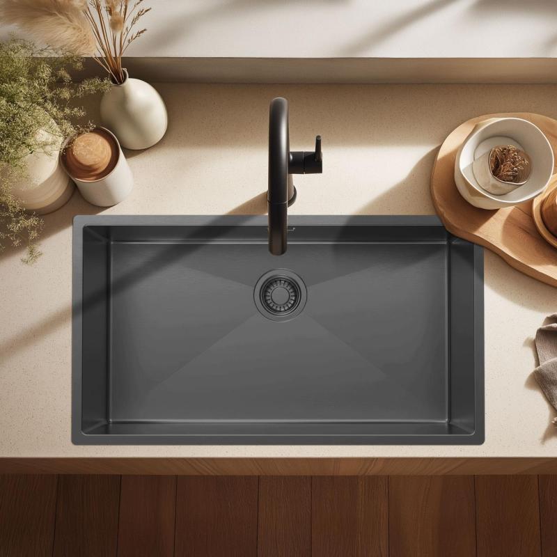 Pure.Sink Luxion Veľký umývadlový drez z gun metal 74x40 cm podstavný, zapustený a nadstavbový PLX7440-61