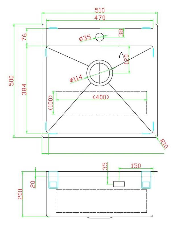 Pure.Sink Luxion Gun metal drez 51x50 cm Tapwing s otvorom pre batériu PLX5150T-61