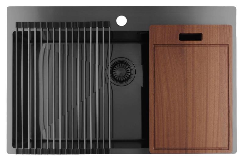 Pure.Sink Luxion Veľký umývadlový drez z gun metal 78x50 cm Tapwing s otvorom na batériu PLX7850T-61