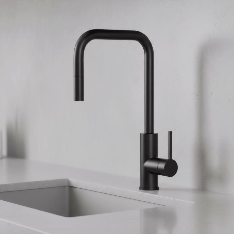 Pure.Sink Luxion Matná čierna kuchynská batéria square s výsuvným výtokom PLXSQUA-10