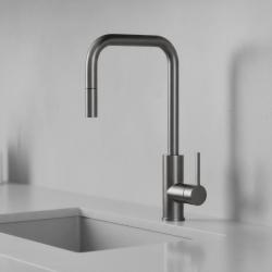 Pure.Sink Luxion Kuchynský kohútik Gun metal square s výsuvným výtokom PLXSQUA-61