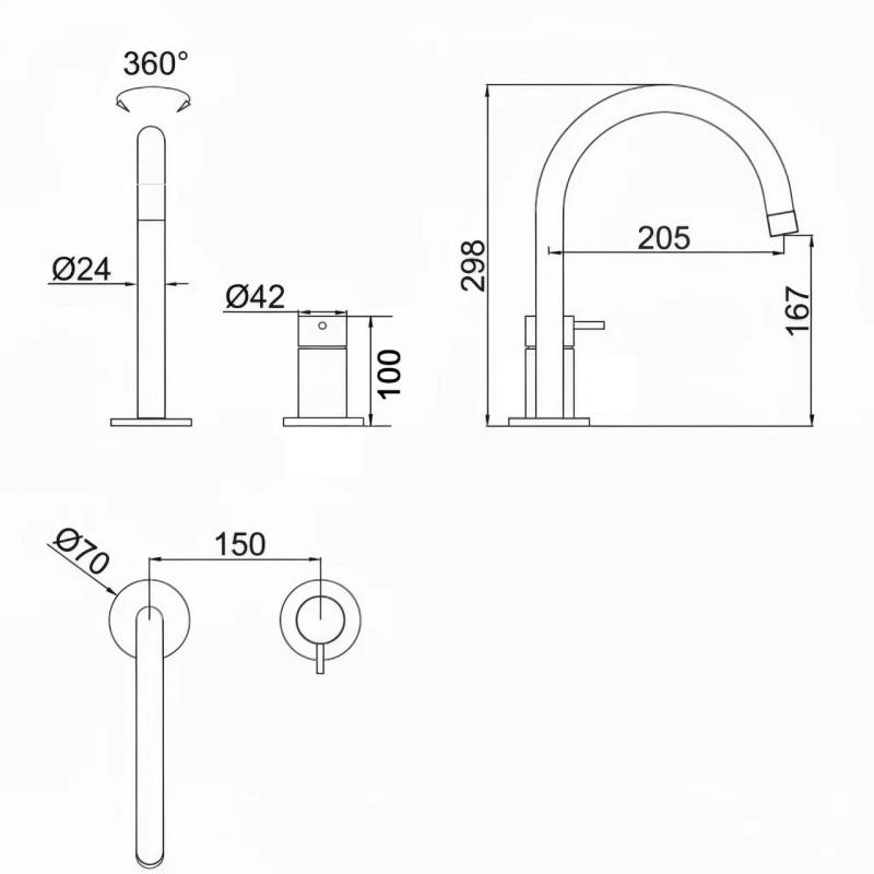 Pure.Sink Luxion 2-otvorový medený kuchynský batériový kohútik s okrúhlym výtokom PLX2HR-62