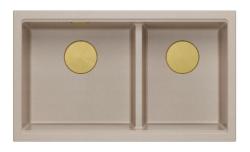 Quadri Newport II Dvojitý Beige Granitový Nadstavbový Drez 76x45 cm so Zlatým Zátkom 1208971753