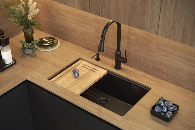 Quadri Newport II veľký a hlboký drez z granitu na montáž a podstavec v béžovej farbe, drez 76x45cm s medeným zátkou 1208971758