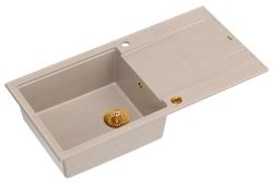 Quadri Luton pearl beige granitový nadstavbový drez s odkvapkávačom, reverzibilný 100x50cm s medenou zátkou 1208971770