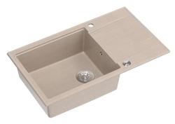 Quadri Luton pearl beige granitový veľký nadstavbový drez s odkvapkávačom, otočný 86x50cm s nerezovým uzáverom 1208971775