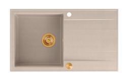 Quadri Luton perle beige granitový nadstavbový drez s odkvapkávacou plochou, reverzibilný 86x50cm s medeným zátkou 1208971777