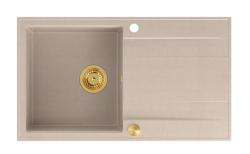 Quadri Luton pearl beige granitový nadstavbový drez s odkvapkávaním, otočný 86x50cm so zlatým čepom 1208971778