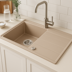 Quadri Luton pearl beige granitový nadstavbový drez s odkvapkávacou plochou reverzibilný 86x50cm s nerezovou zátkou 1208971779
