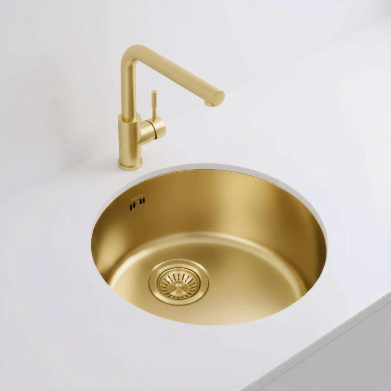 Pure.Sink Rondo Zlatý Kruhový Drez plochá inštalácia, podstavcová a nadstavbová 38 cm PRN38-60