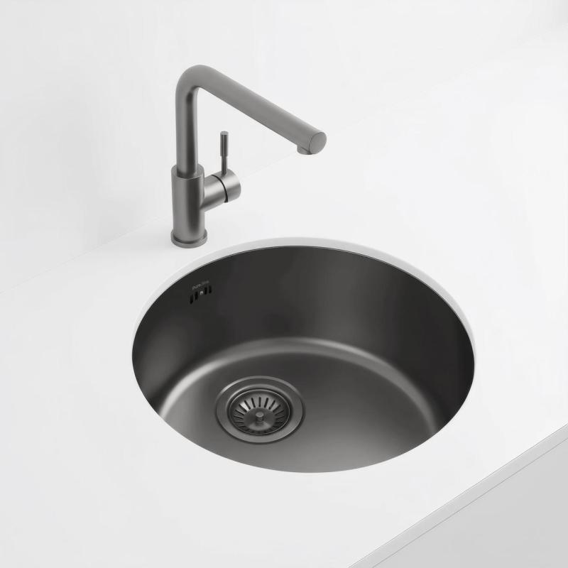 Pure.Sink Rondo Gun metal Kruhový drez na rovnú montáž, spodnú montáž a hornú montáž 38 cm PRN38-61
