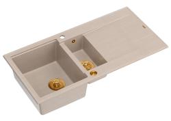 Quadri Luton pearl beige granitový nadstavbový 1,5 drez s odkvapkávačom, otočný 100x50cm s medenou zátkou 1208971792