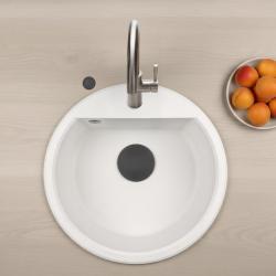 GraniteMy Bremen kruhový granitový drez 43 cm biely, montážny a spodný, s dierou pre kohútik a automatickým čiernym zátkou 1208971846