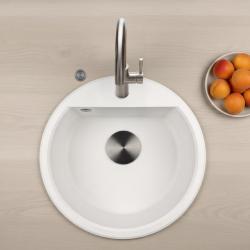 GraniteMy Bremen kruhový granitový drez 43 cm biely, na montáž a podstavbu, s otvorom pre kohútik a automatickou zátkou v gun metal farbe 1208971849